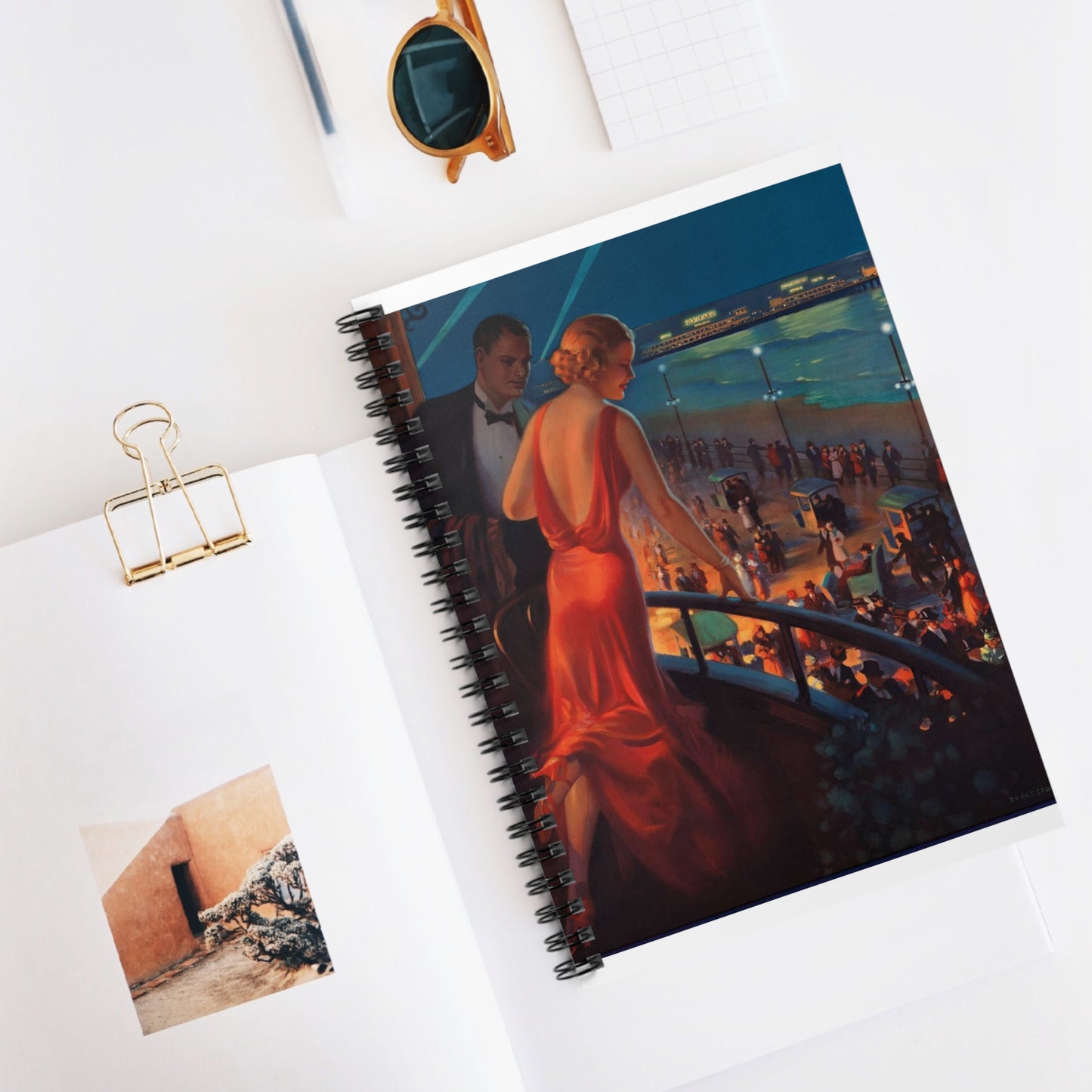 Detail, Atlantic City—America's Great All Year Resort, Pennsylvania Railroad, painting by Edward Mason Eggleston (cropped) Spiral Bound Ruled Notebook with Printed Cover