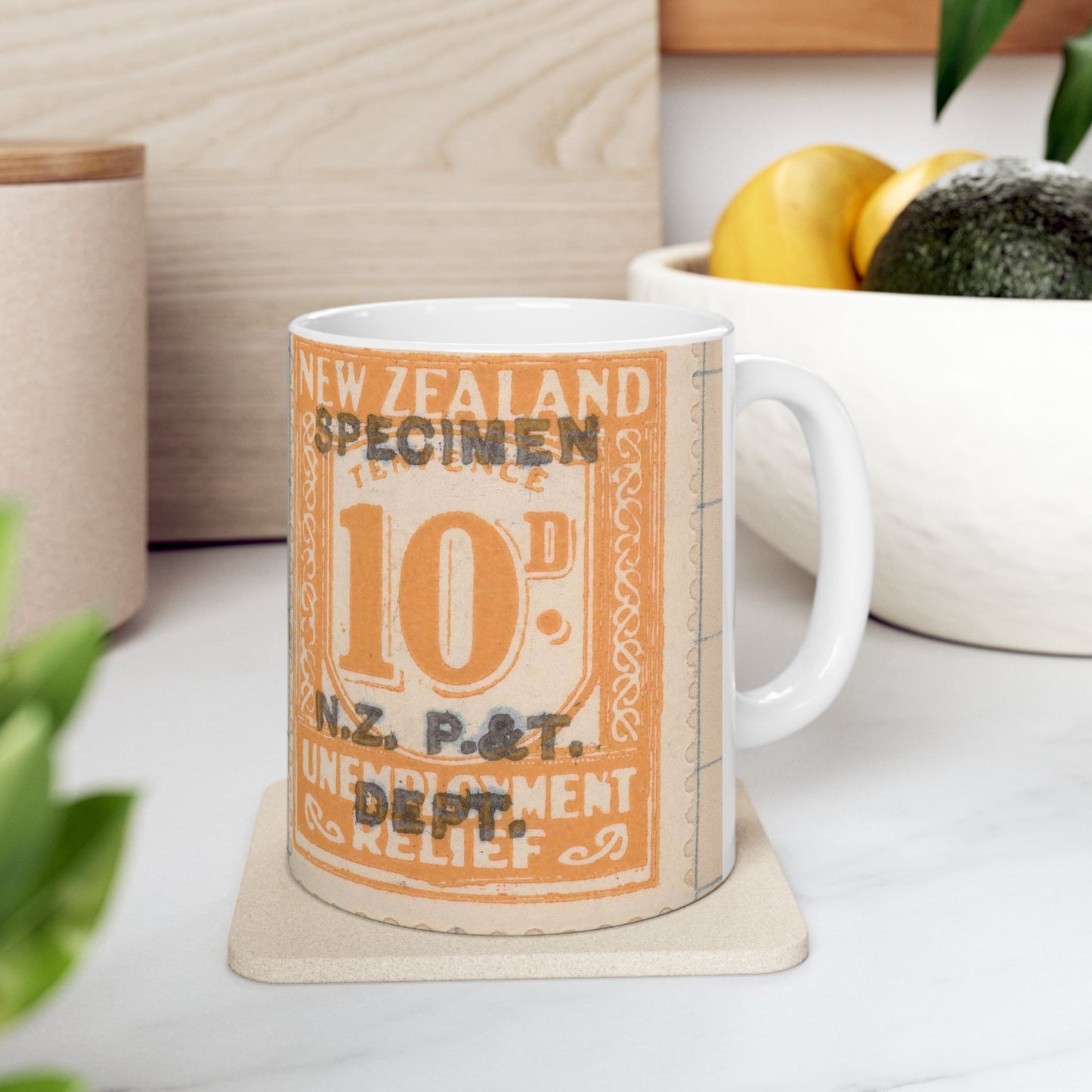 Ten penny Unemployment Relief stamp overprinted 'Specimen' Beautiful Novelty Ceramic Coffee Mug 11oz