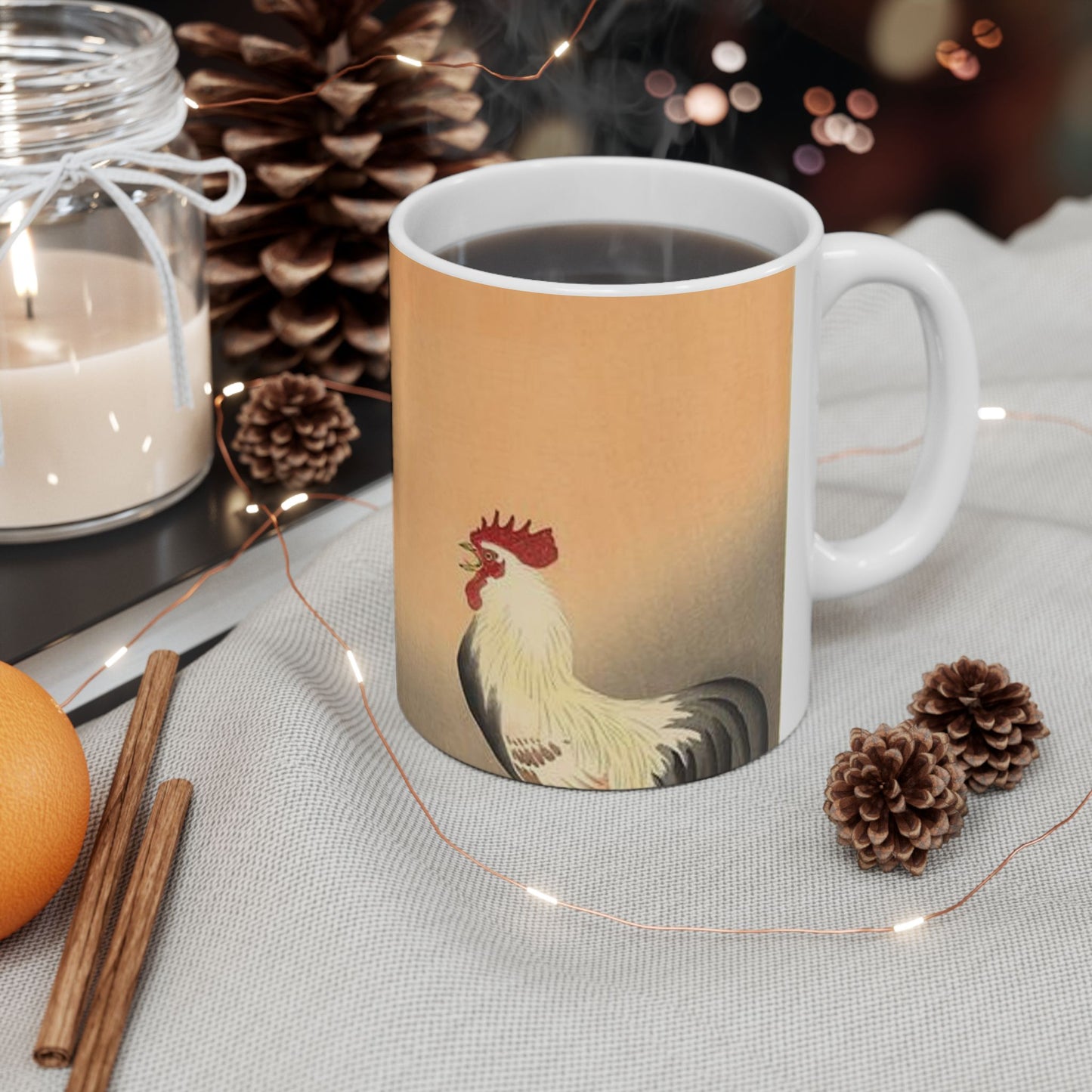 Koson - rooster-and-hen-at-sunrise, Ohara Koson Beautiful Novelty Ceramic Coffee Mug 11oz