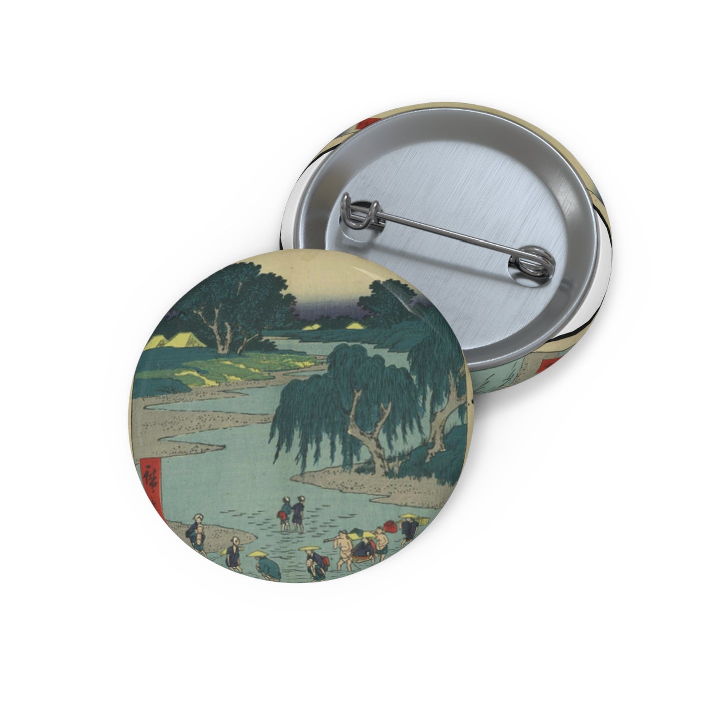Fujieda, Andō Hiroshige - Public domain portrait drawing  Pin Buttons with Crisp Design