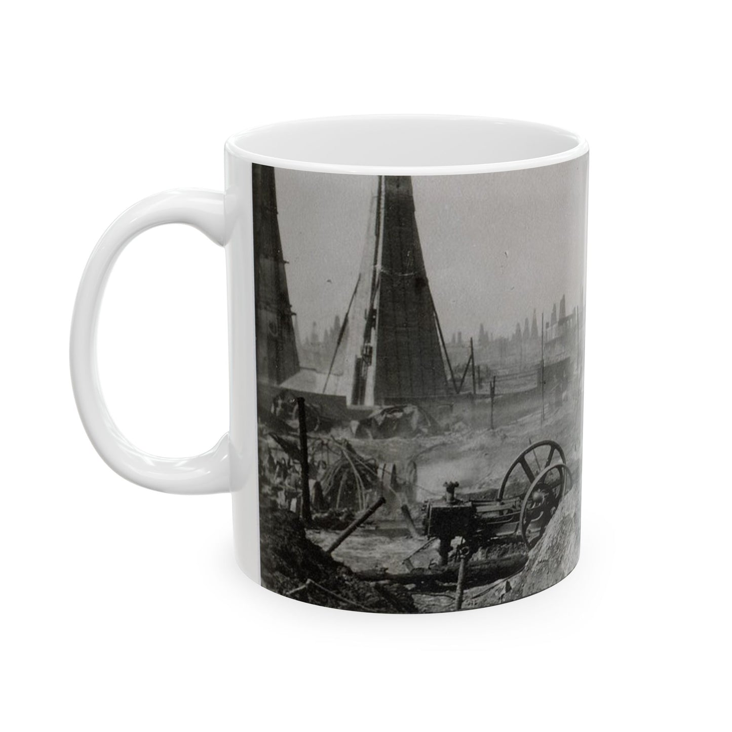 Baku. Oil production. - Drawing. Public domain image. Beautiful Novelty Ceramic Coffee Mug 11oz
