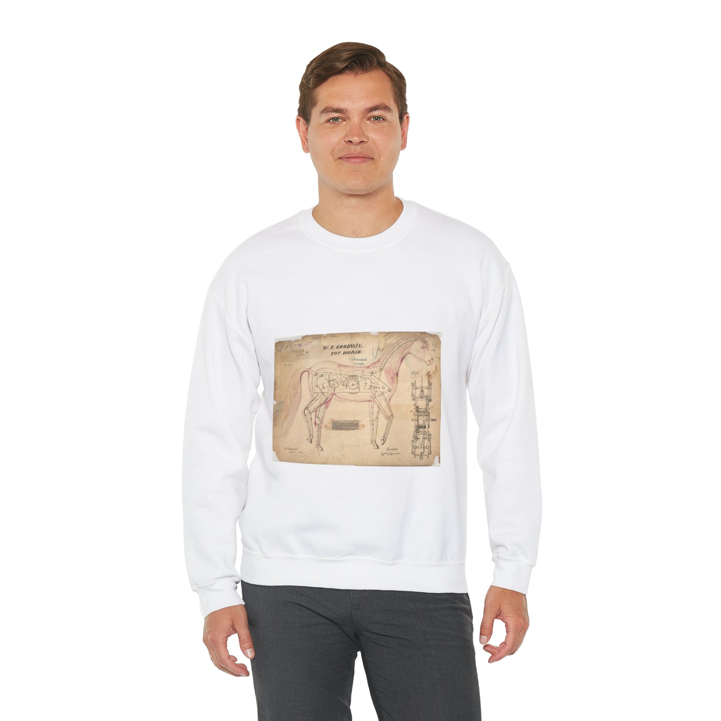 Patent drawing - Drawing of Toy Horse Public domain  image White Heavy Blend Adult Crew Neck SweatShirt