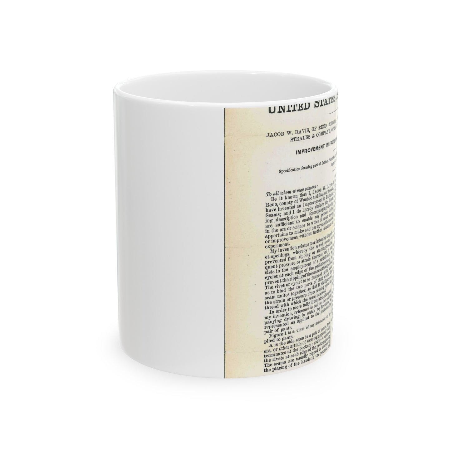 Patent Case File No. 139,121, Improvement in Fastening Pocket Openings, Inventor- Jacob W. Davis - DPLA - afb017b06366ded5b3d9735cb413b735 (page 29) Beautiful Novelty Ceramic Coffee Mug 11oz