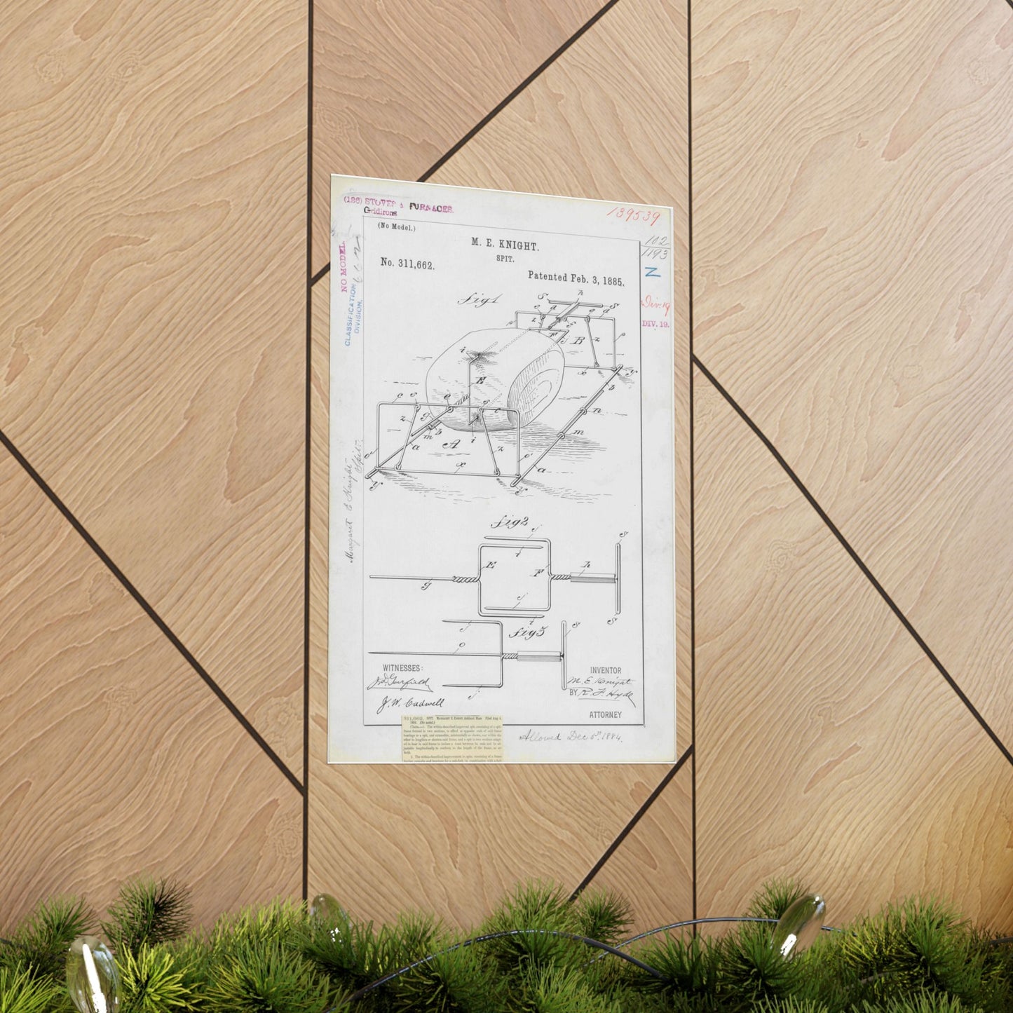 Patent drawing - for M. E. Knight's Spit Public domain  image High Quality Matte Wall Art Poster for Home, Office, Classroom