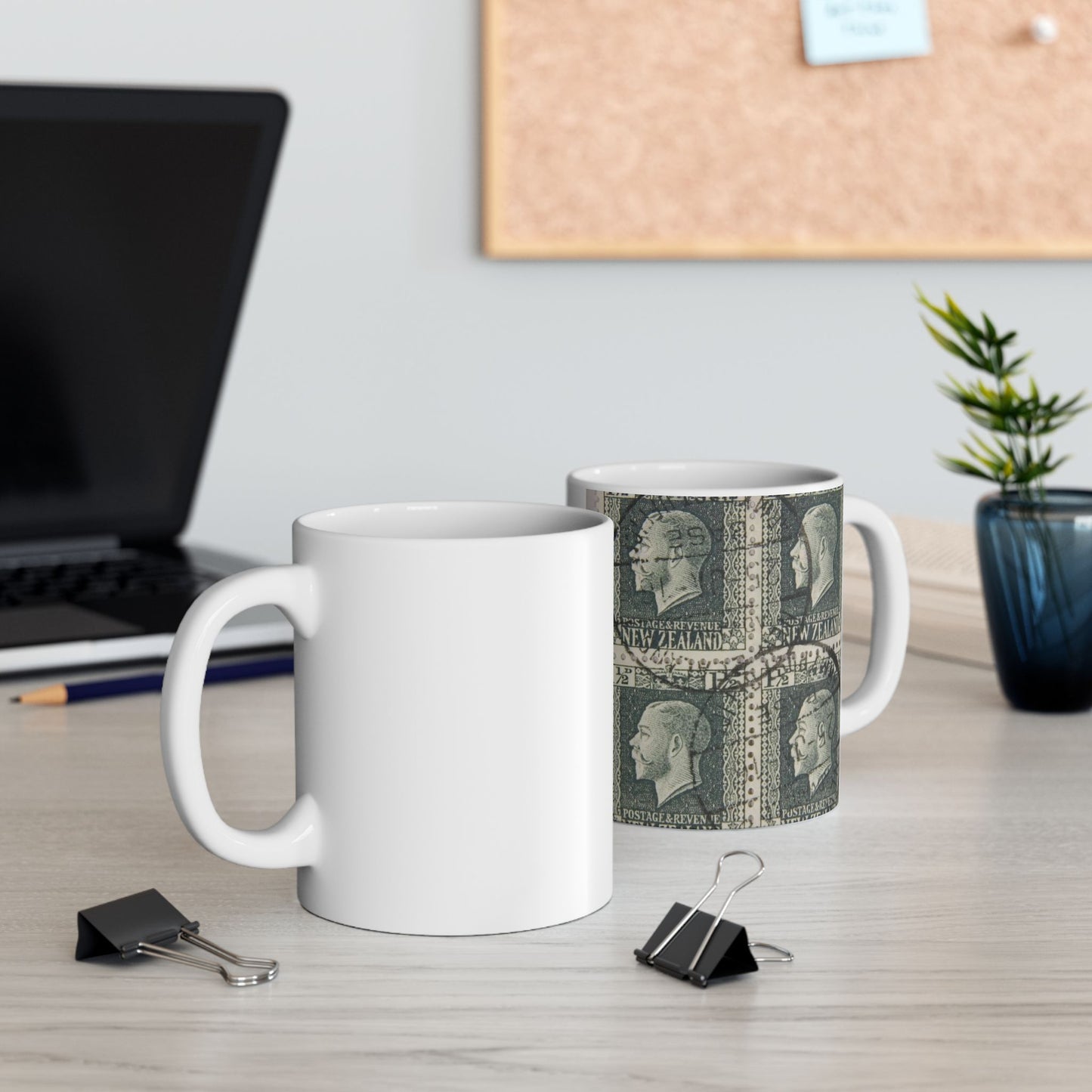 Block of one and a half penny 'King George V' definitive stamps in grey slate Beautiful Novelty Ceramic Coffee Mug 11oz