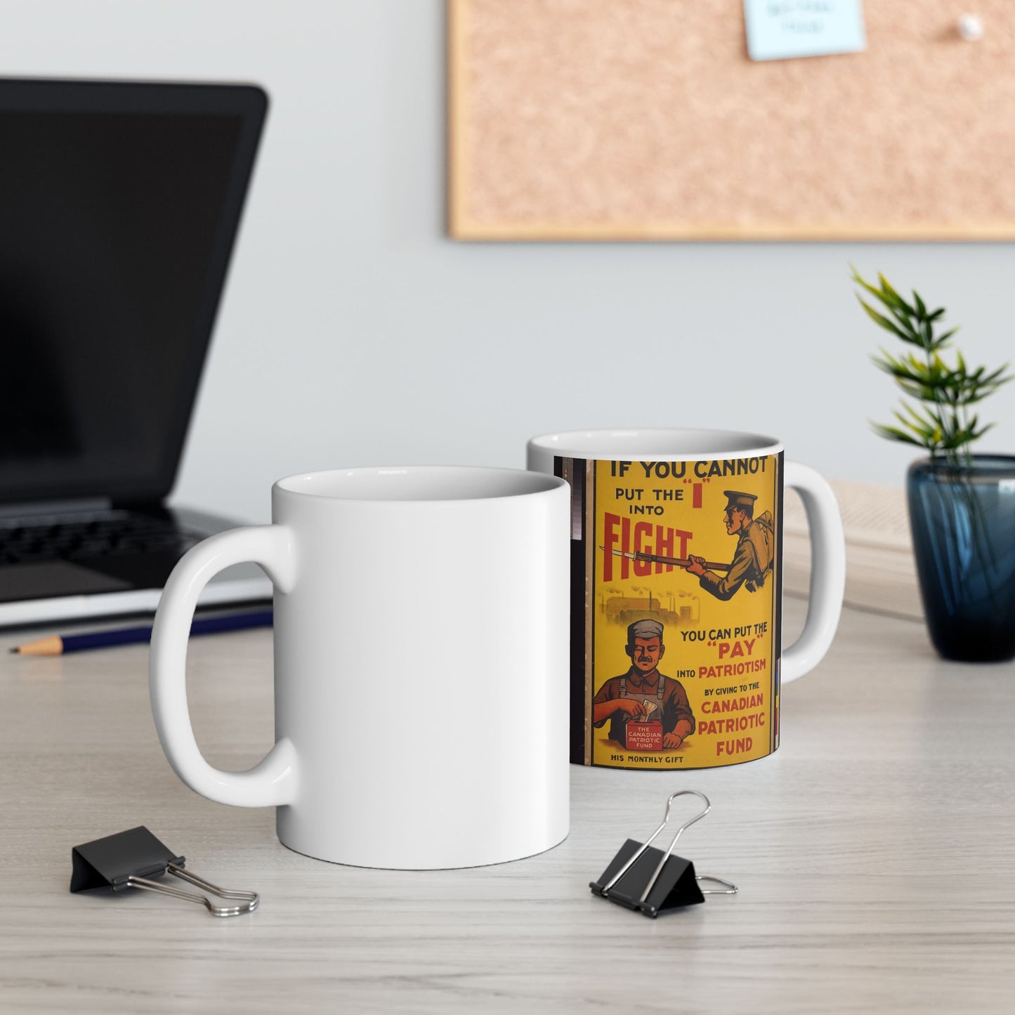 If you cannot put the "I" into fight, you can put the "pay' into patriotism by giving to the Canadian Patriotic Fund / Howell Lith. Co., Ltd., Hamilton, Can. Beautiful Novelty Ceramic Coffee Mug 11oz