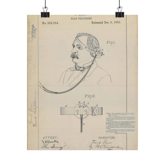 Patent drawing - for F. Shaw's Head Telephone Public domain  image High Quality Matte Wall Art Poster for Home, Office, Classroom