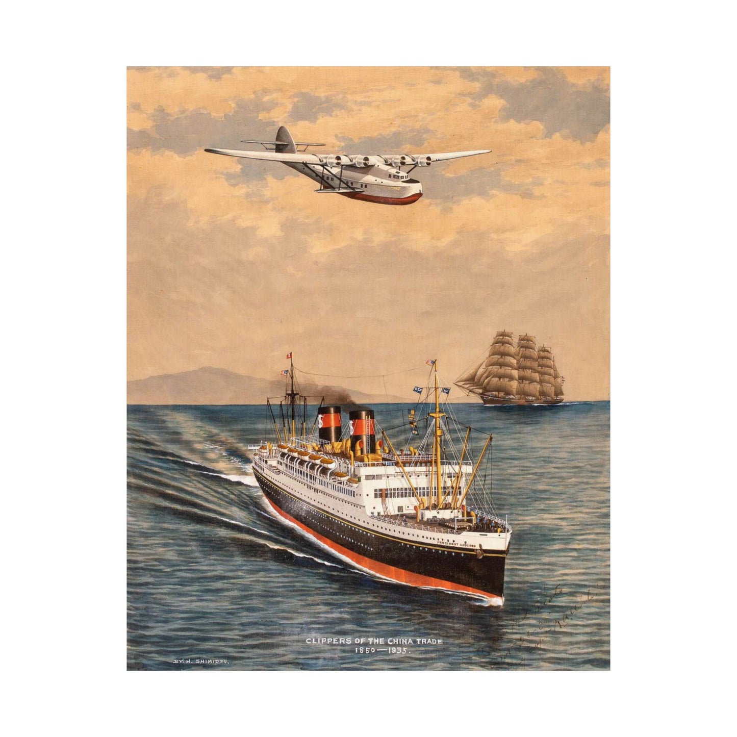 The China Clippers, by H. Shimidzu High Quality Matte Wall Art Poster for Home, Office, Classroom