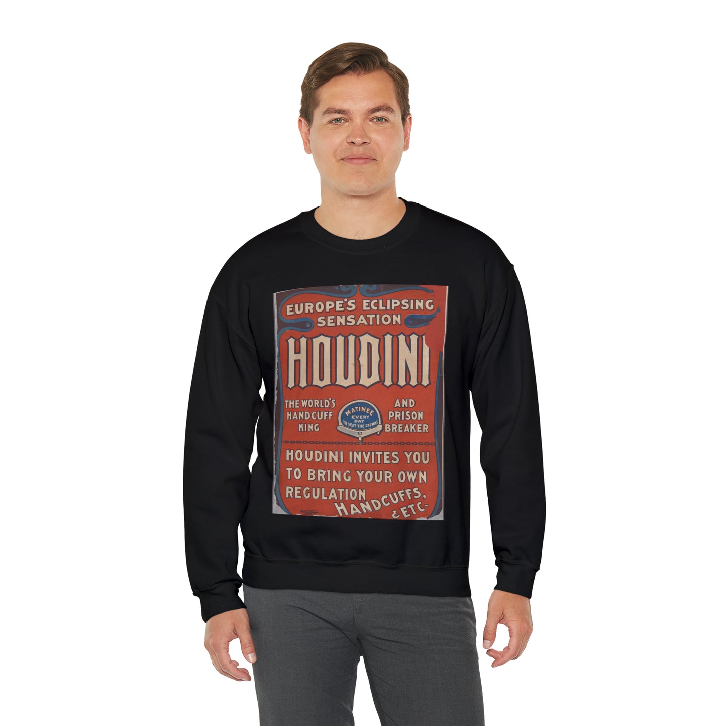 Harry Houdini, the world's handcuff king and prison breaker Black Heavy Blend Adult Crew Neck SweatShirt