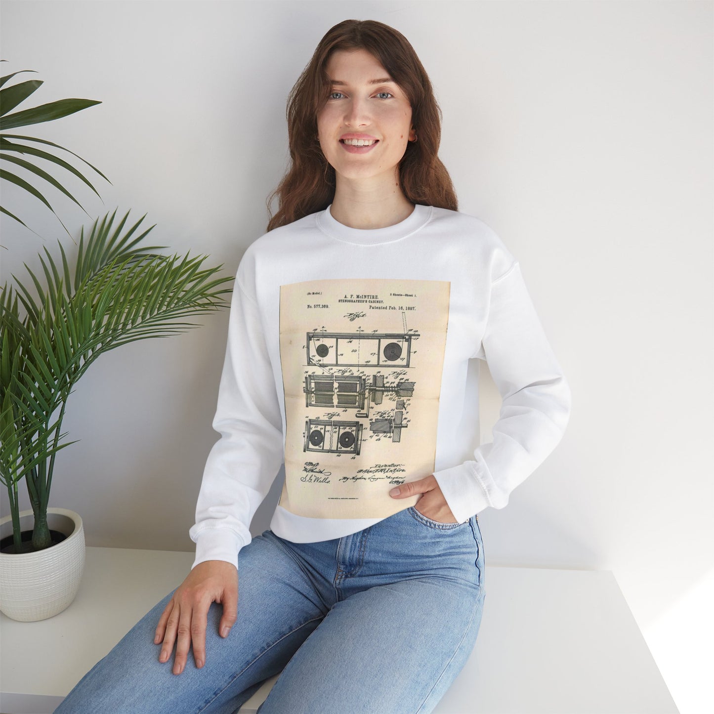 Patent Case File No. 577,369, Stenographer's Cabinet, Inventor- Arthur F. McIntire - DPLA - 2e93a65db0801a68cfced8a4f92d4df6 (page 39) White Heavy Blend Adult Crew Neck SweatShirt