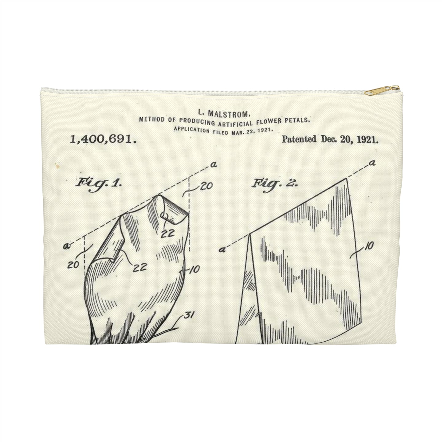 Patent Case File No. 1,400,691, Method of Producing Artificial-Flower Petals, Inventor- Louise Malstrom. - DPLA - 6710c28c24e0449480bf0fb8ddb4a41d (page 4) Large Organizer Pouch with Black Zipper