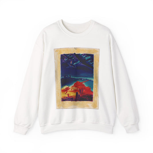 [Infantry, tanks, ships, airplanes attacking] [R.G.] White Heavy Blend Adult Crew Neck SweatShirt