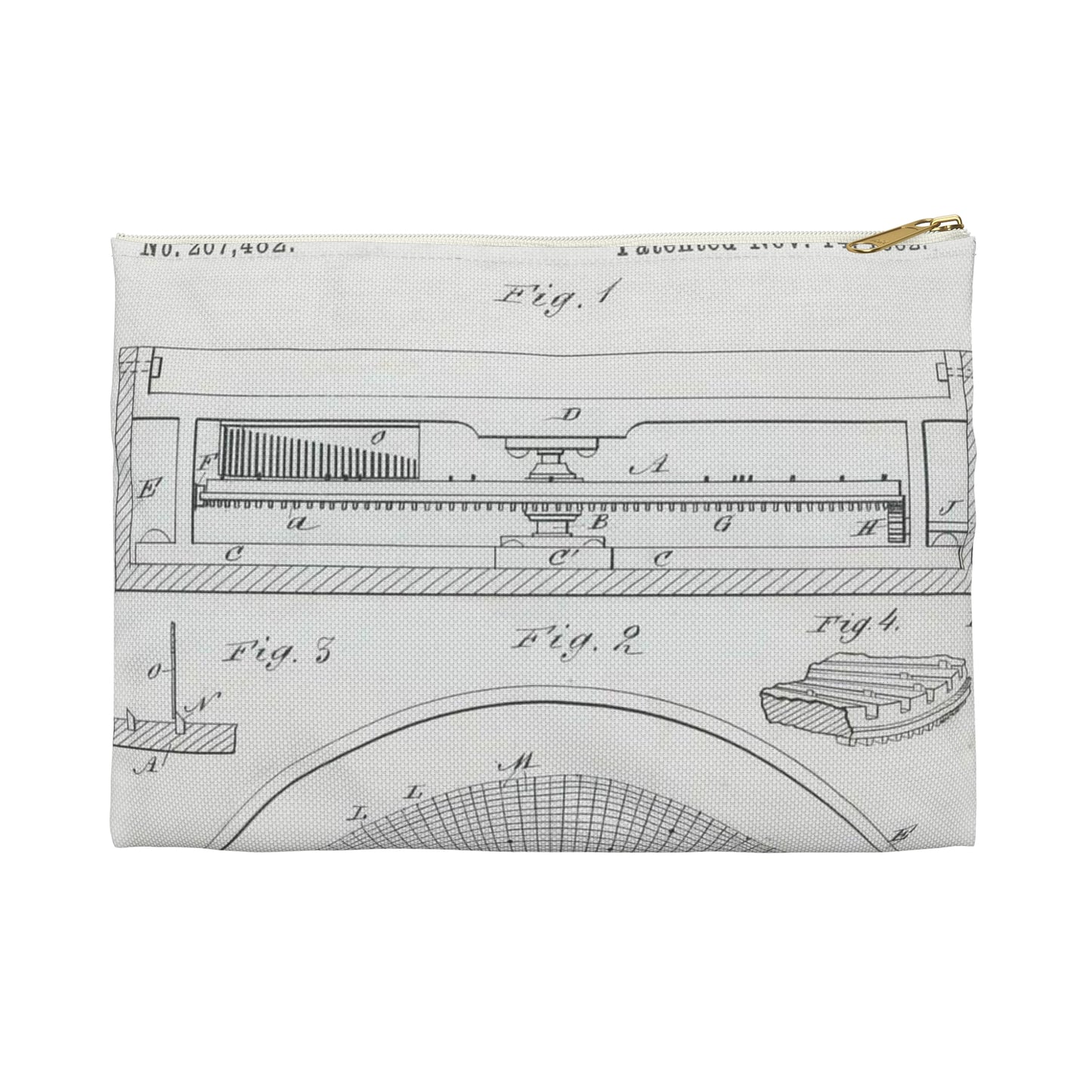 Patent Drawing of Engine - for M. Boom's Music Box Public domain  image Large Organizer Pouch with Black Zipper