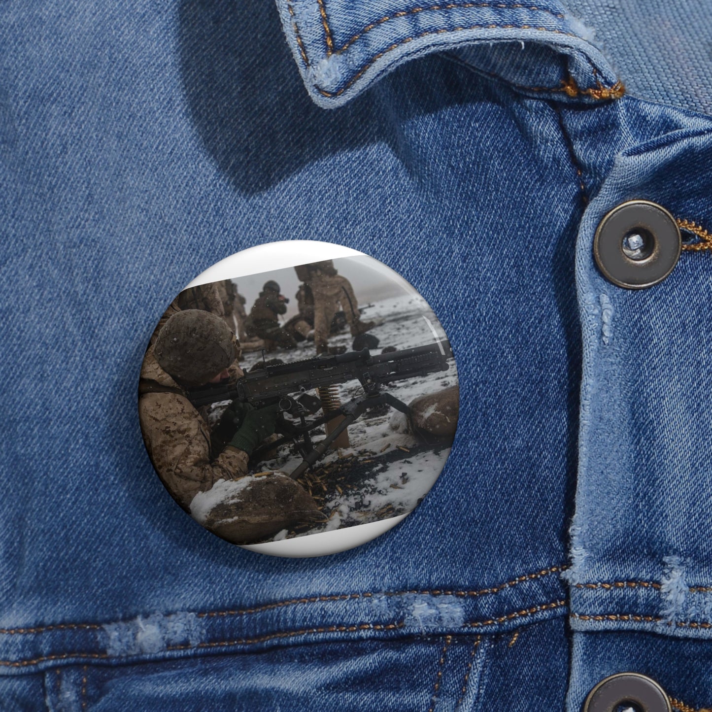 U.S. Marine Corps Lance Cpl. Jimmy Medders, a machine Pin Buttons with Crisp Design