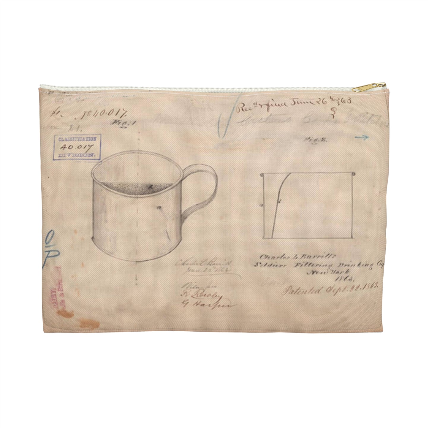 Patent drawing - Drawing of Soldiers Filtering Drinking Cup Public domain  image Large Organizer Pouch with Black Zipper