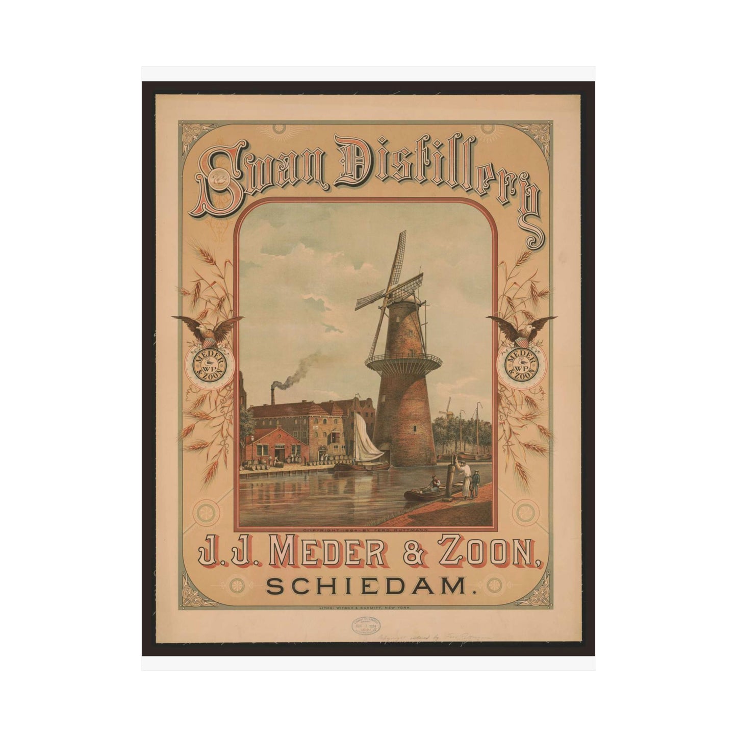 Swan Distillery, J.J. Meder & Zoon, Schiedam High Quality Matte Wall Art Poster for Home, Office, Classroom