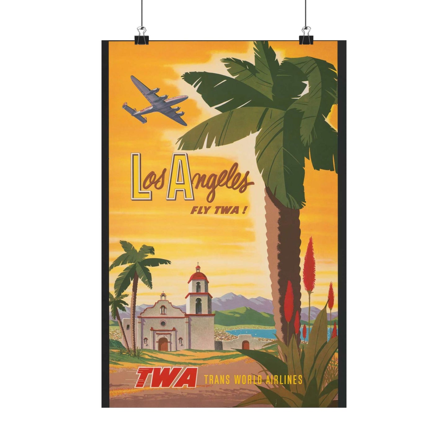 Los Angeles - fly TWA! Bob Smith High Quality Matte Wall Art Poster for Home, Office, Classroom