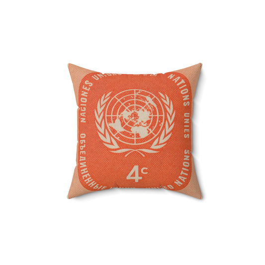 Frimärke ur Gösta Bodmans filatelistiska motivsamling, påbörjad 1950.Frimärke från Nations Unies 1958. Motiv av F. N.- märket. Decorative Accent Square Pillow