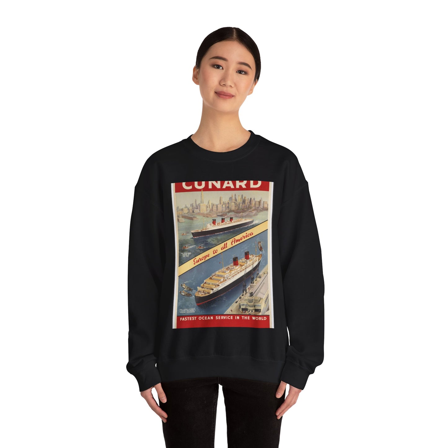 Cunard Line. Vintage Travel Posters, 1920s-1930s Black Heavy Blend Adult Crew Neck SweatShirt