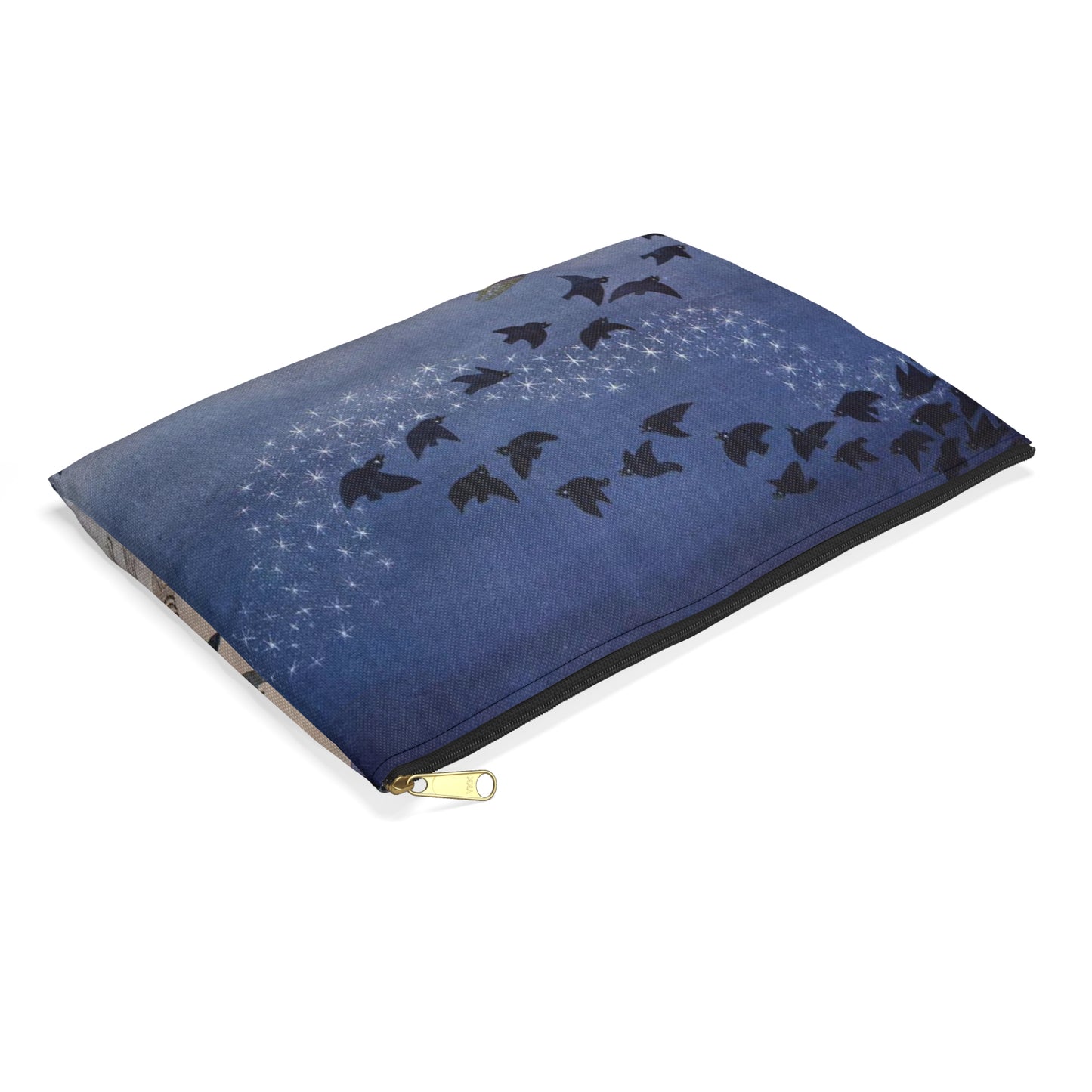 ‘No sooner had he whistled than he heard a whizzing and a whirring from all quarters, and such a large flock of birds swept down that they blackened all the field in which they settled’ (6278219321) Large Organizer Pouch with Black Zipper