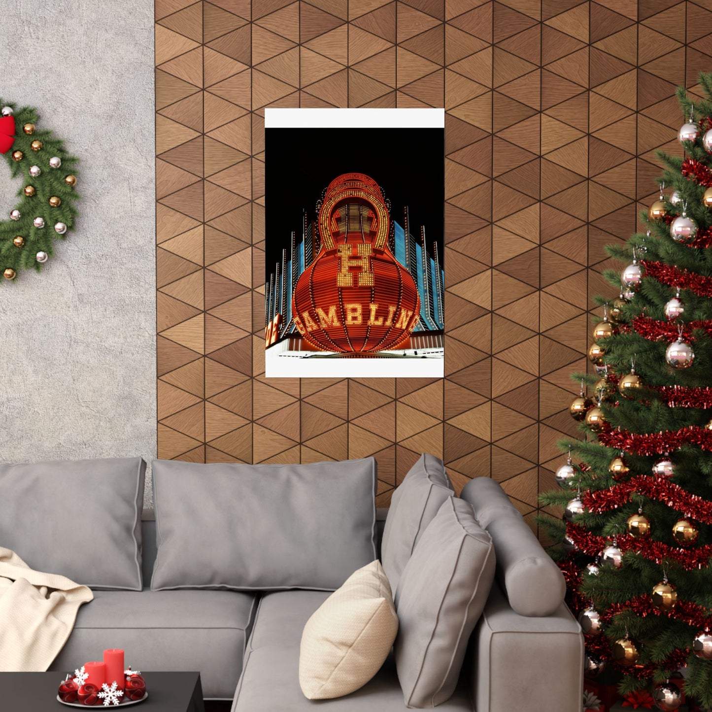 Neon sign at the Horseshoe Casino, Las Vegas, Nevada High Quality Matte Wall Art Poster for Home, Office, Classroom