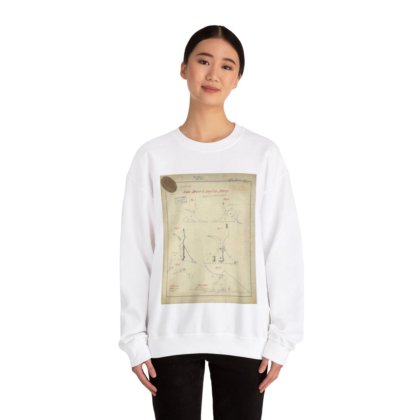 Patent drawing - for John Deere's Improvement in Plows Public domain  image White Heavy Blend Adult Crew Neck SweatShirt
