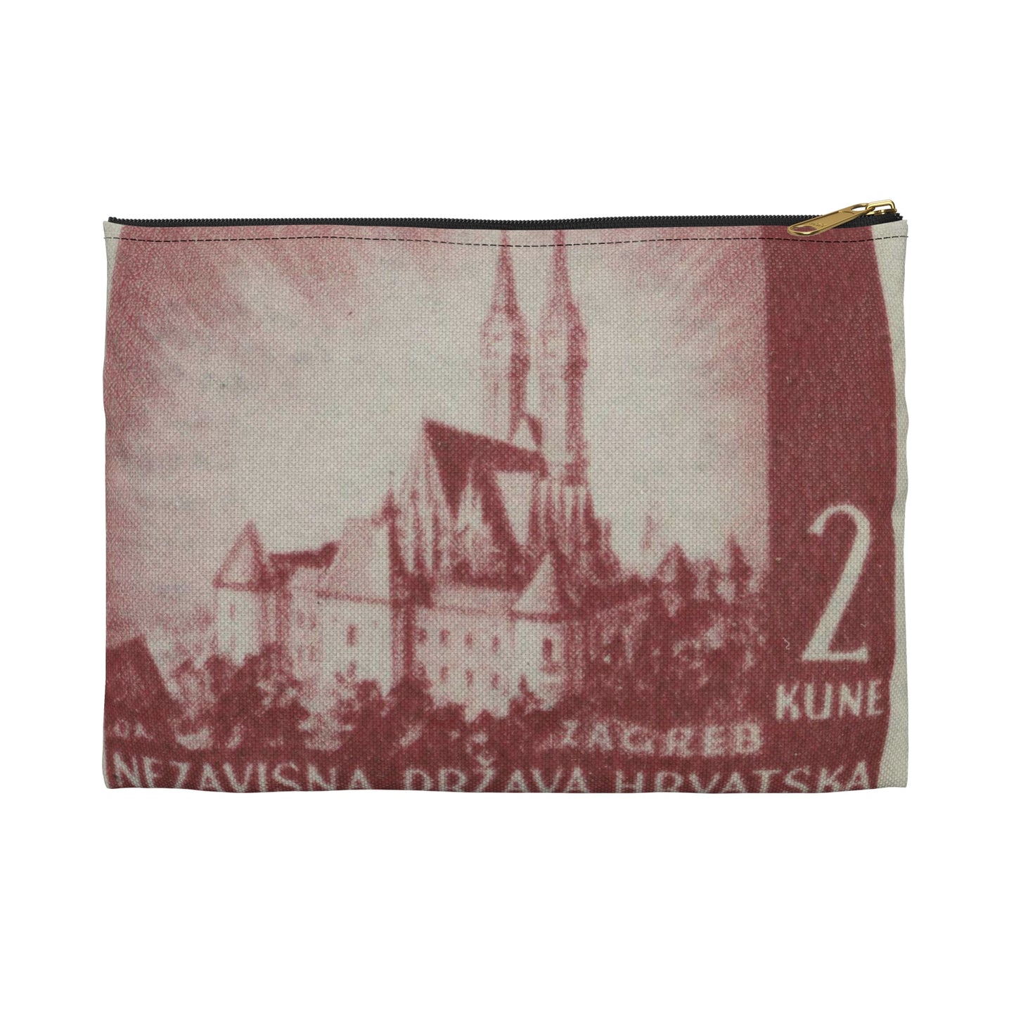 Frimärke ur Gösta Bodmans filatelistiska motivsamling, påbörjad 1950.Frimärke från Kroatien, 1941. Motiv av katedralen i Zagreb. Large Organizer Pouch with Black Zipper