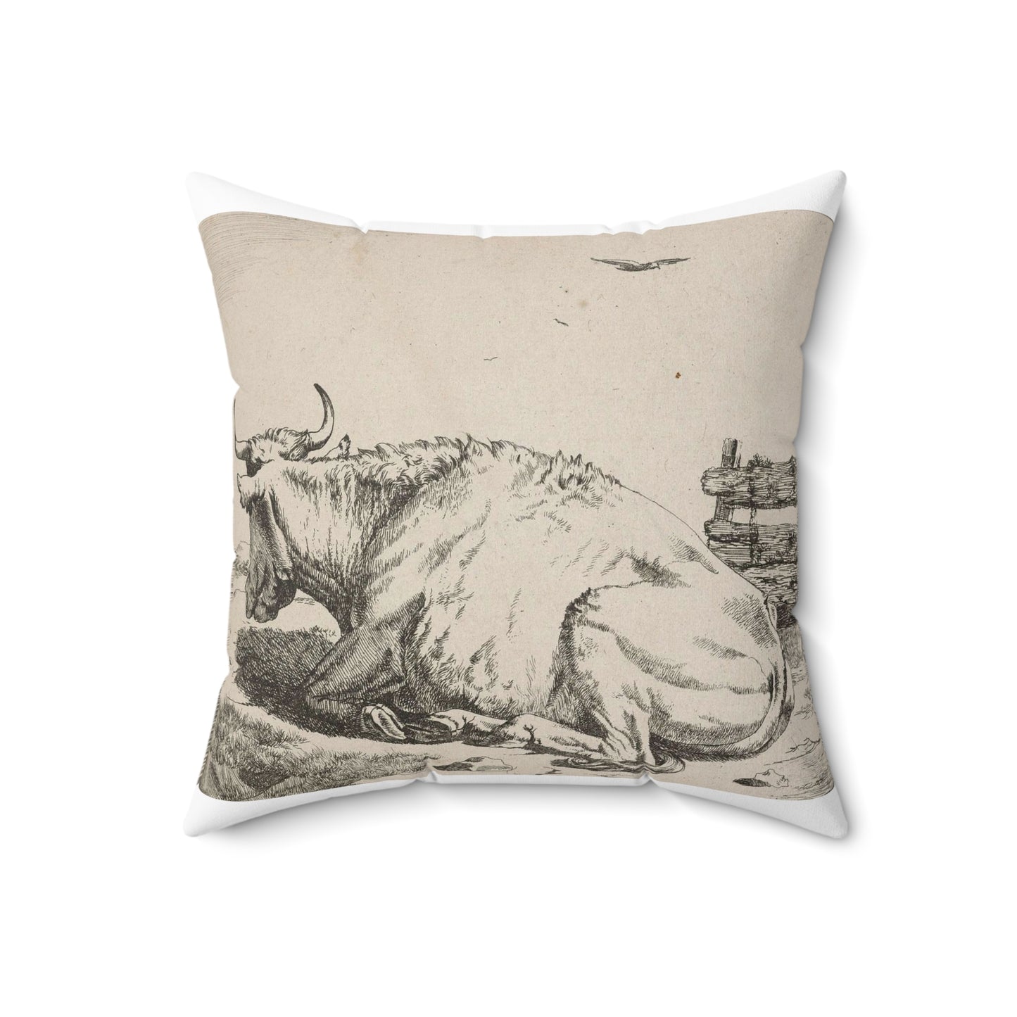 Another series of cows. Plate 3: A recumbent cow, in profile to left. Decorative Accent Square Pillow