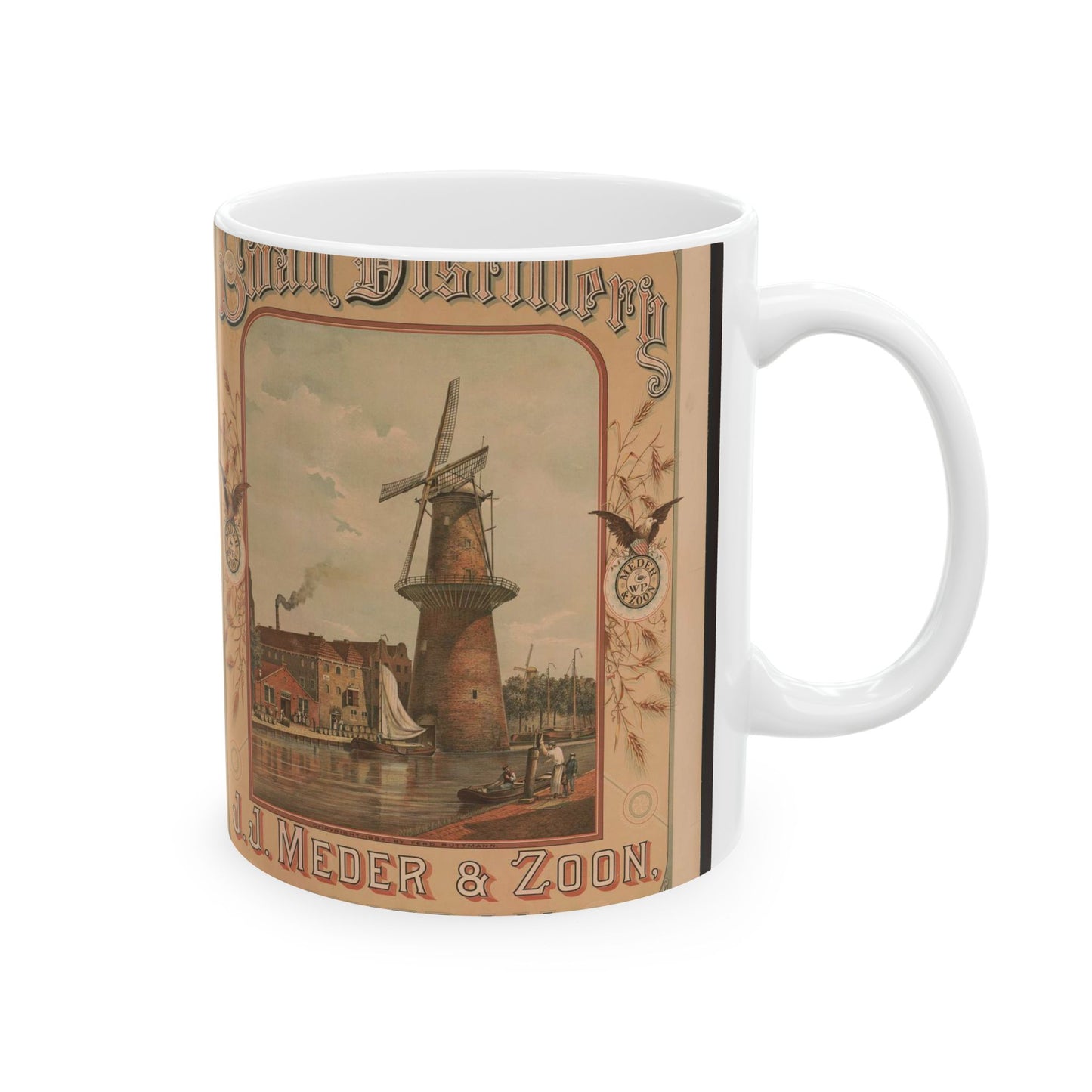 Swan Distillery, J.J. Meder & Zoon, Schiedam Beautiful Novelty Ceramic Coffee Mug 11oz