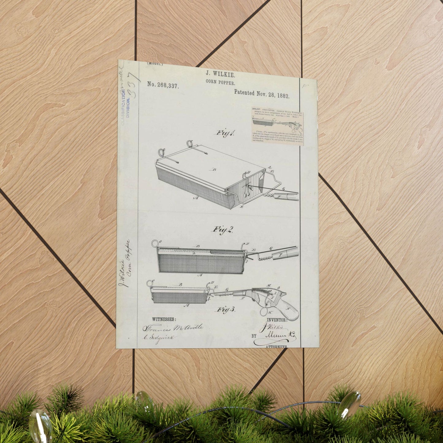 Patent Drawing of Engine - for J. Wilkie's Corn Popper Public domain  image High Quality Matte Wall Art Poster for Home, Office, Classroom