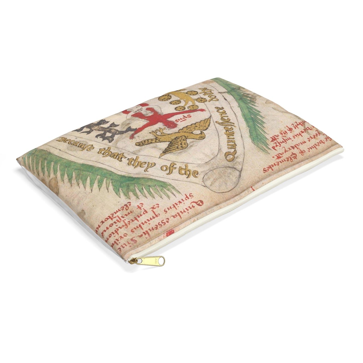 Bird from BL Sloane 1171, f. 19v Large Organizer Pouch with Black Zipper