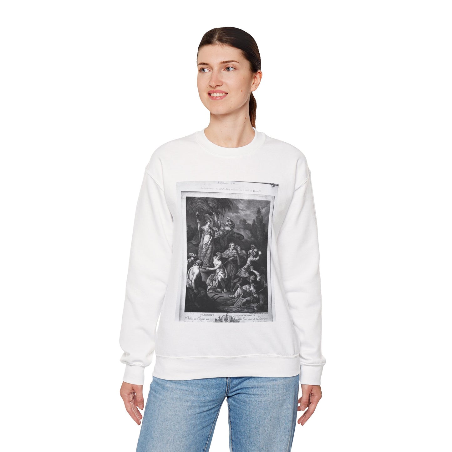 [French Girls in Blue Jeans] - American Embassy, Paris, France, Marshall Plan photogrpaphs White Heavy Blend Adult Crew Neck SweatShirt