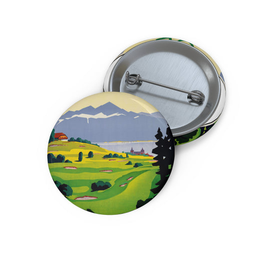 Poster - Golf. Lausanne - Public domain lithograph Pin Buttons with Crisp Design