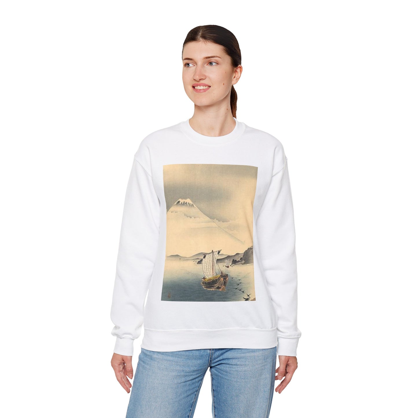 Koson - mount-fuji, Ohara Koson White Heavy Blend Adult Crew Neck SweatShirt
