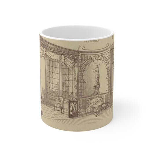 Vestibule : décor de baie en bois découpé sur treillage doré. Lambris, meubles et porte en bois de frêne verni. Etoffe des sièges et de la baie en soie brochée. Beautiful Novelty Ceramic Coffee Mug 11oz