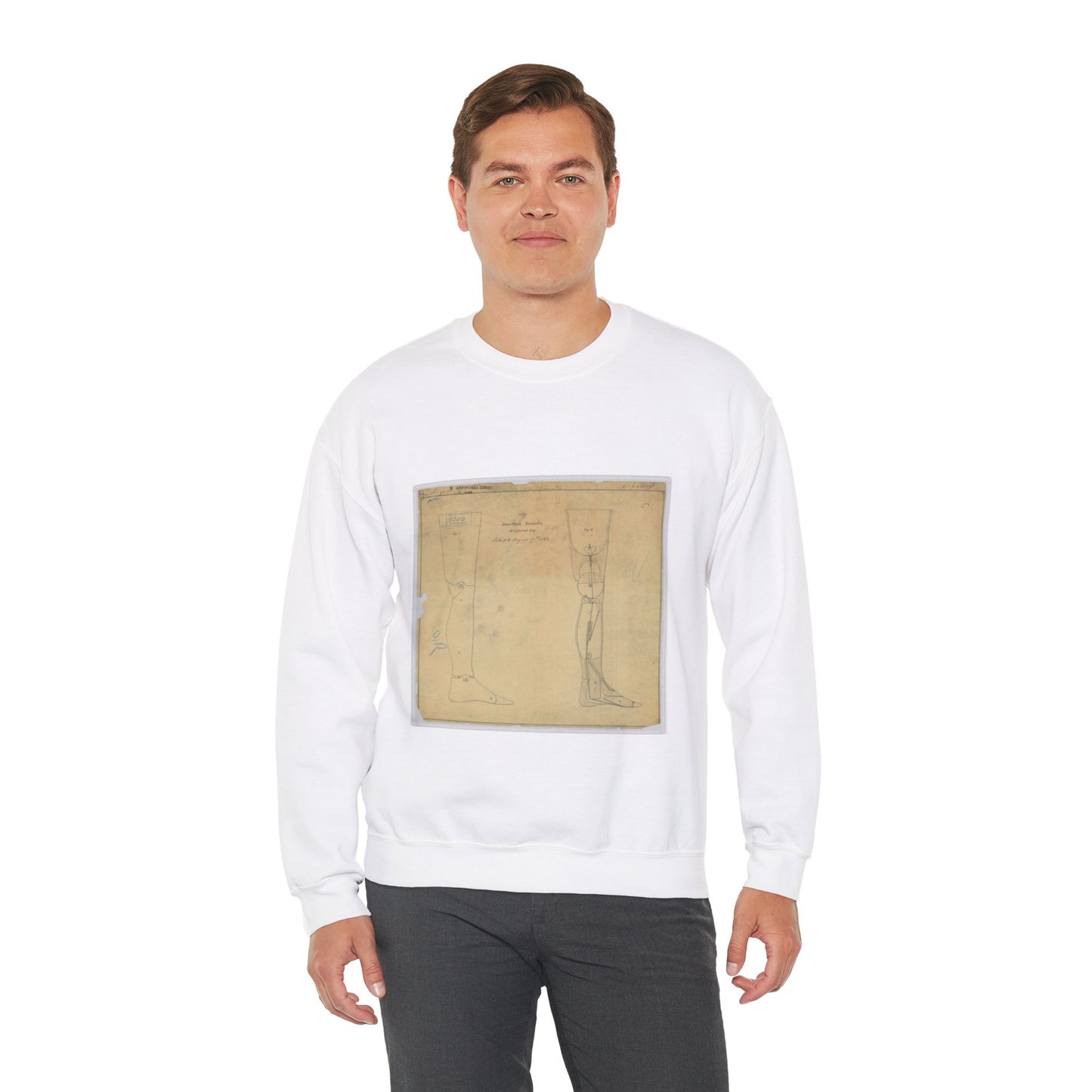 Patent drawing - for Jonathan Russell's Artificial Leg Public domain  image White Heavy Blend Adult Crew Neck SweatShirt