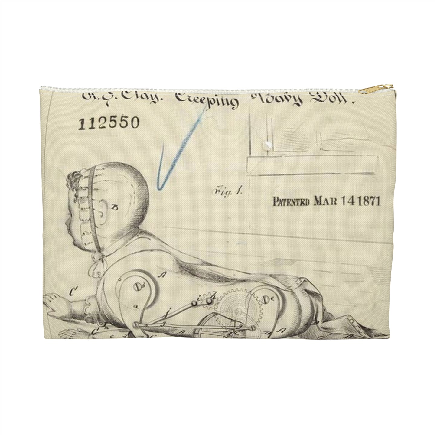 Patent drawing - Drawing of Creeping Baby Doll Public domain  image Large Organizer Pouch with Black Zipper