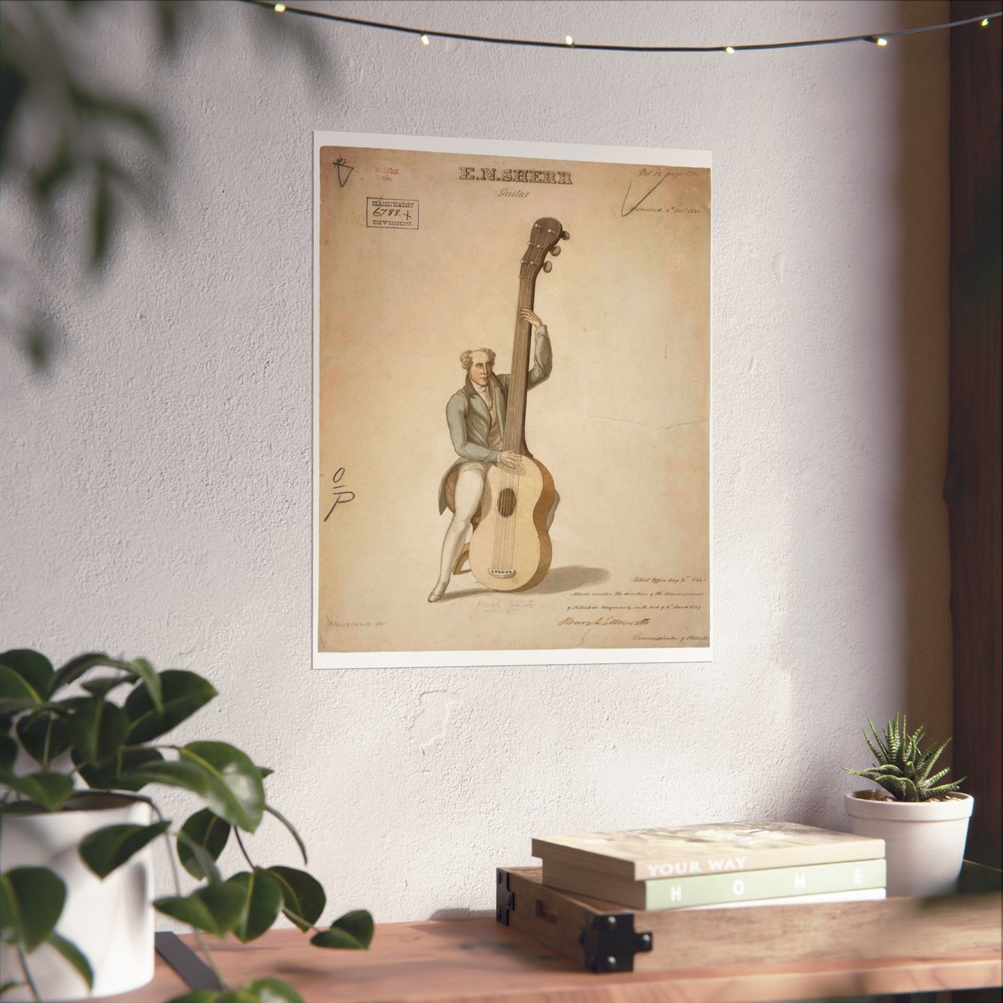Patent drawing - Drawing of a Harp Guitar Public domain  image High Quality Matte Wall Art Poster for Home, Office, Classroom
