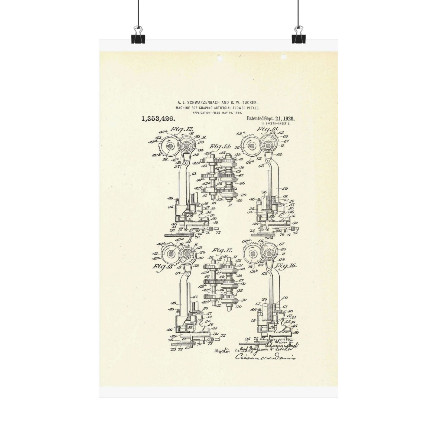 Patent Case File No. 1,353,426, Machine for Shaping Artificial-Flower Petals, Inventor(s)- Alwin J. Schwarzenbach and Benjamin W. Tucker. - DPLA - 73ca175439733b642c8783cdd58e8940 (page 42) High Quality Matte Wall Art Poster for Home, Office, Classroom