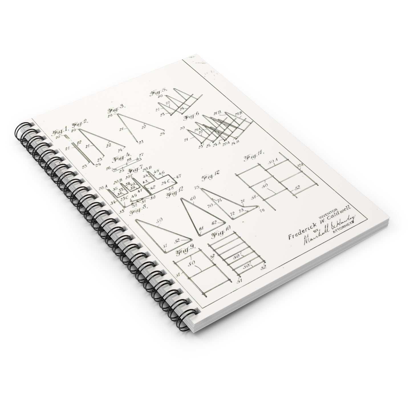 Patent Case File No. 2,298,194, Birdproofing, Inventor- Frederick W. Caldwell. - DPLA - 74c301010ed26c59dcbf62dd3cb26c47 (page 25) Spiral Bound Ruled Notebook with Printed Cover