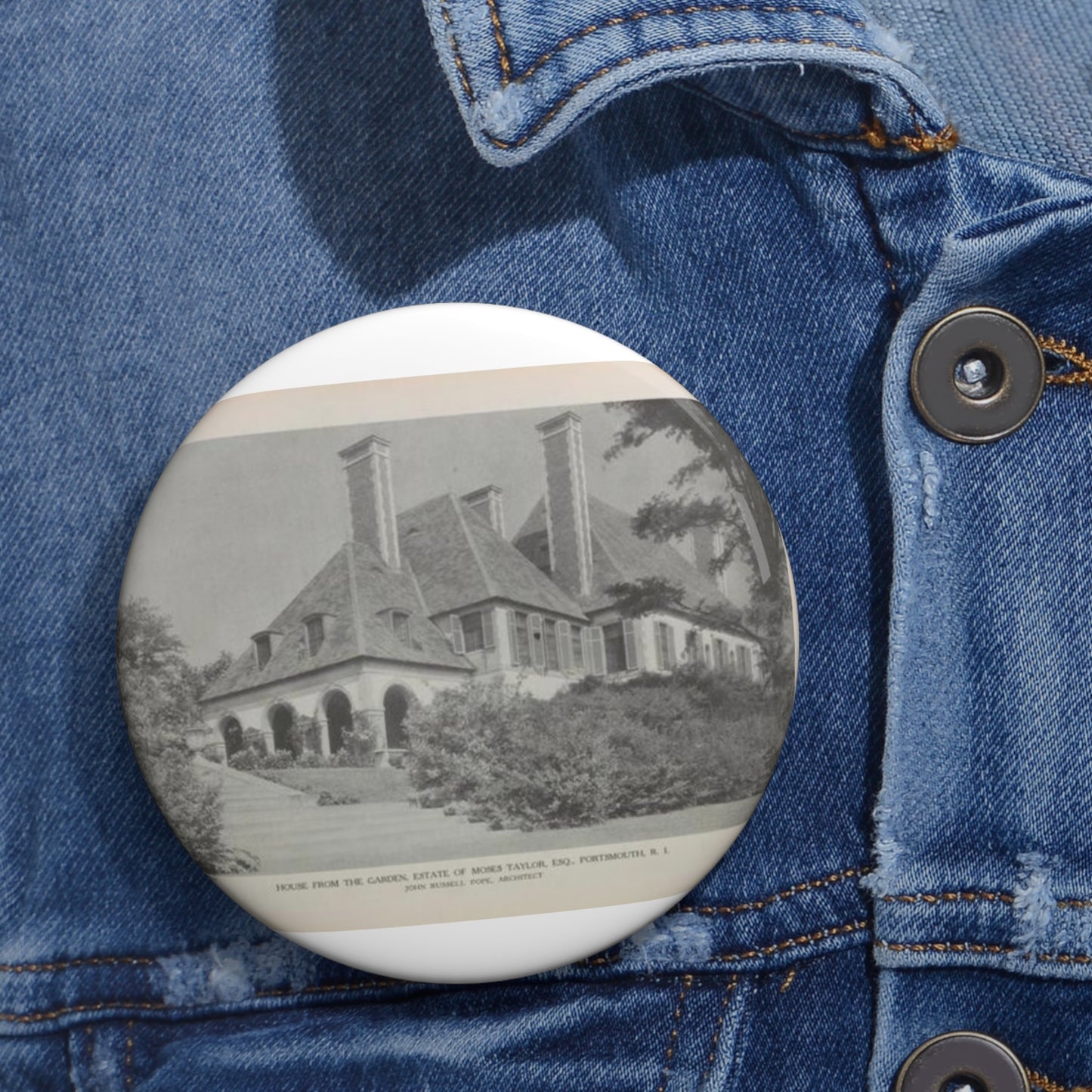 House from the Garden, Estate of Moses Taylor, Esq., Portsmouth, R.I. Pin Buttons with Crisp Design