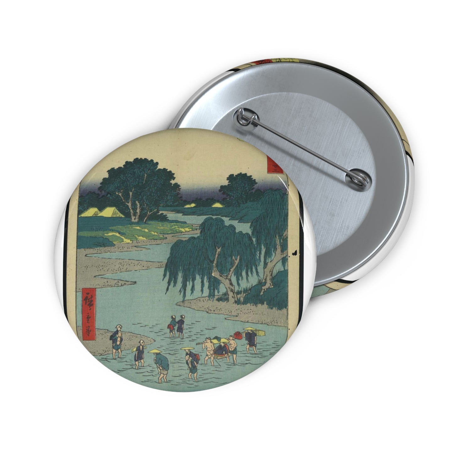 Fujieda, Andō Hiroshige - Public domain portrait drawing  Pin Buttons with Crisp Design