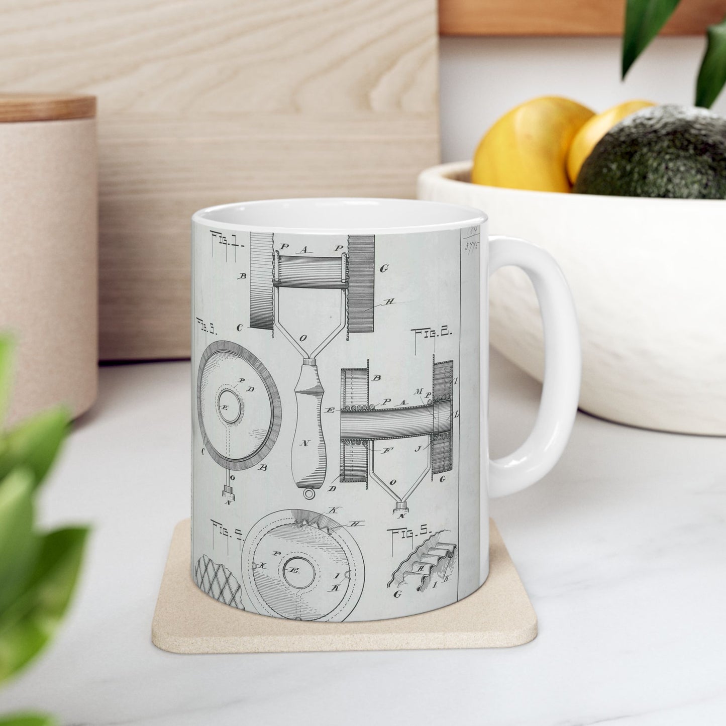 Patent Drawing of Engine - for G. W. Baier's Cake or Doughnut Cutter Public domain  image Beautiful Novelty Ceramic Coffee Mug 11oz
