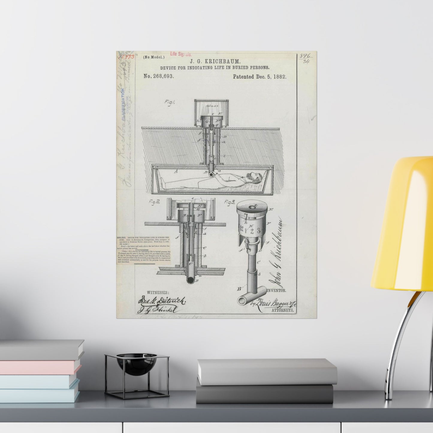 Patent drawing - for J. G. Krichbaum's Device for Indicating Life in Buried Persons Public domain  image High Quality Matte Wall Art Poster for Home, Office, Classroom