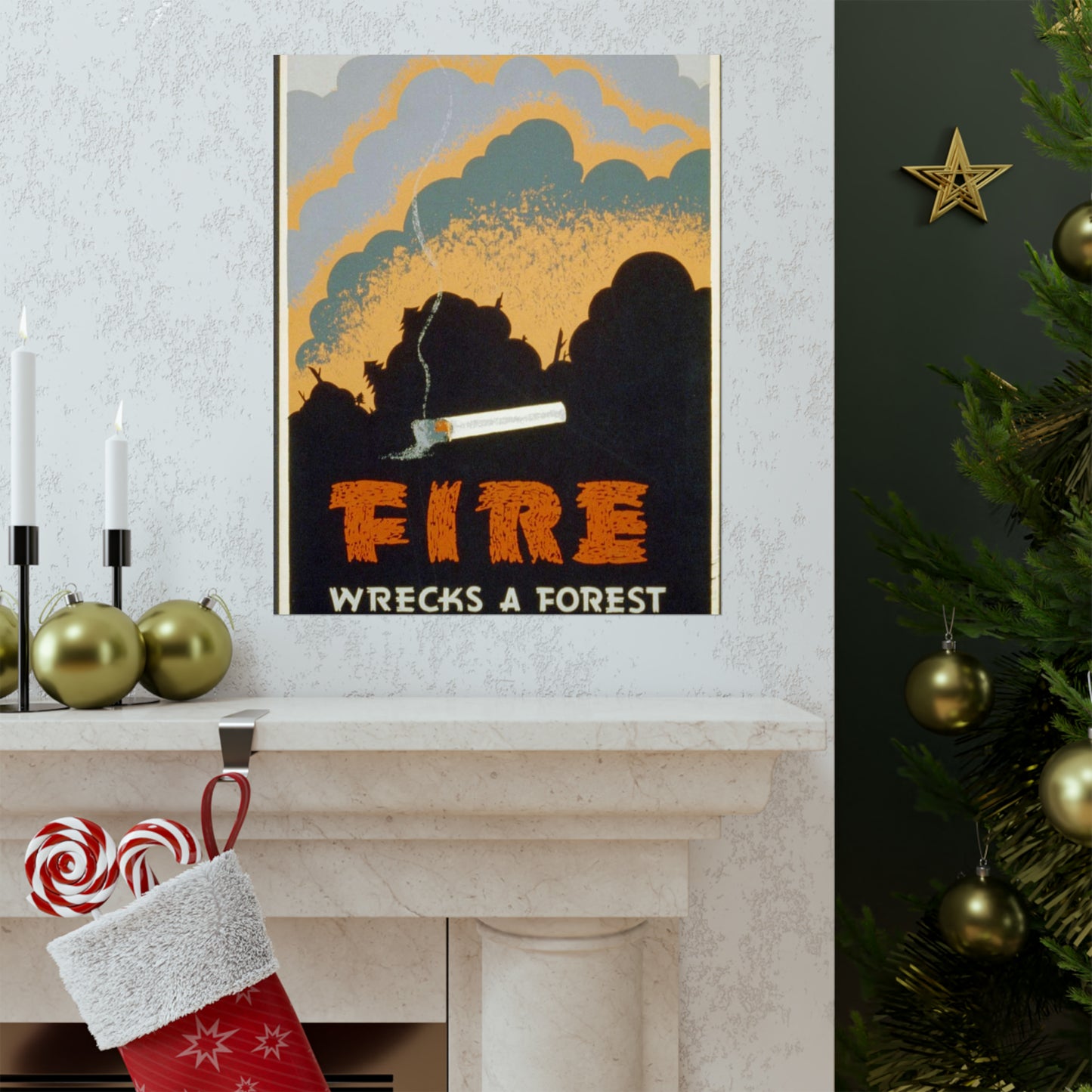 Fire wrecks a forest, Art Deco Poster High Quality Matte Wall Art Poster for Home, Office, Classroom