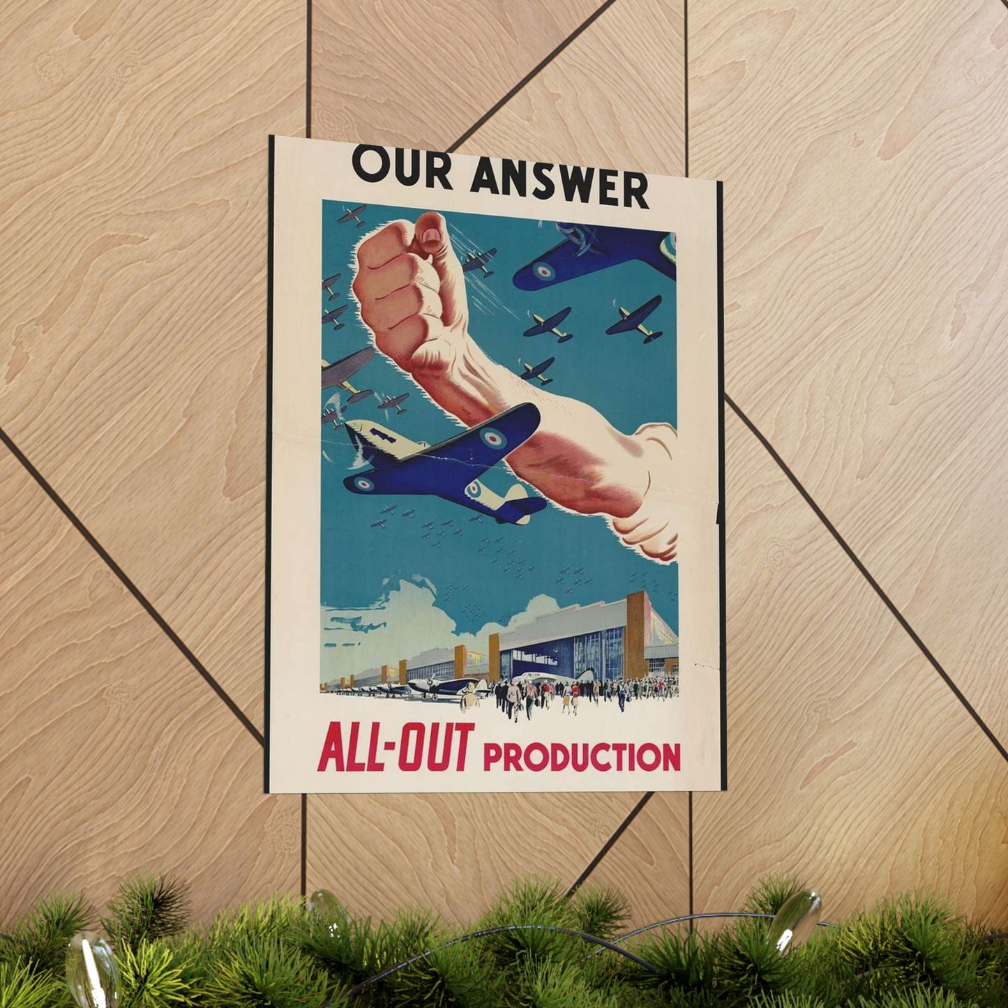 Our Answer All-Out Production, Canada, WWII Propaganda Poster High Quality Matte Wall Art Poster for Home, Office, Classroom