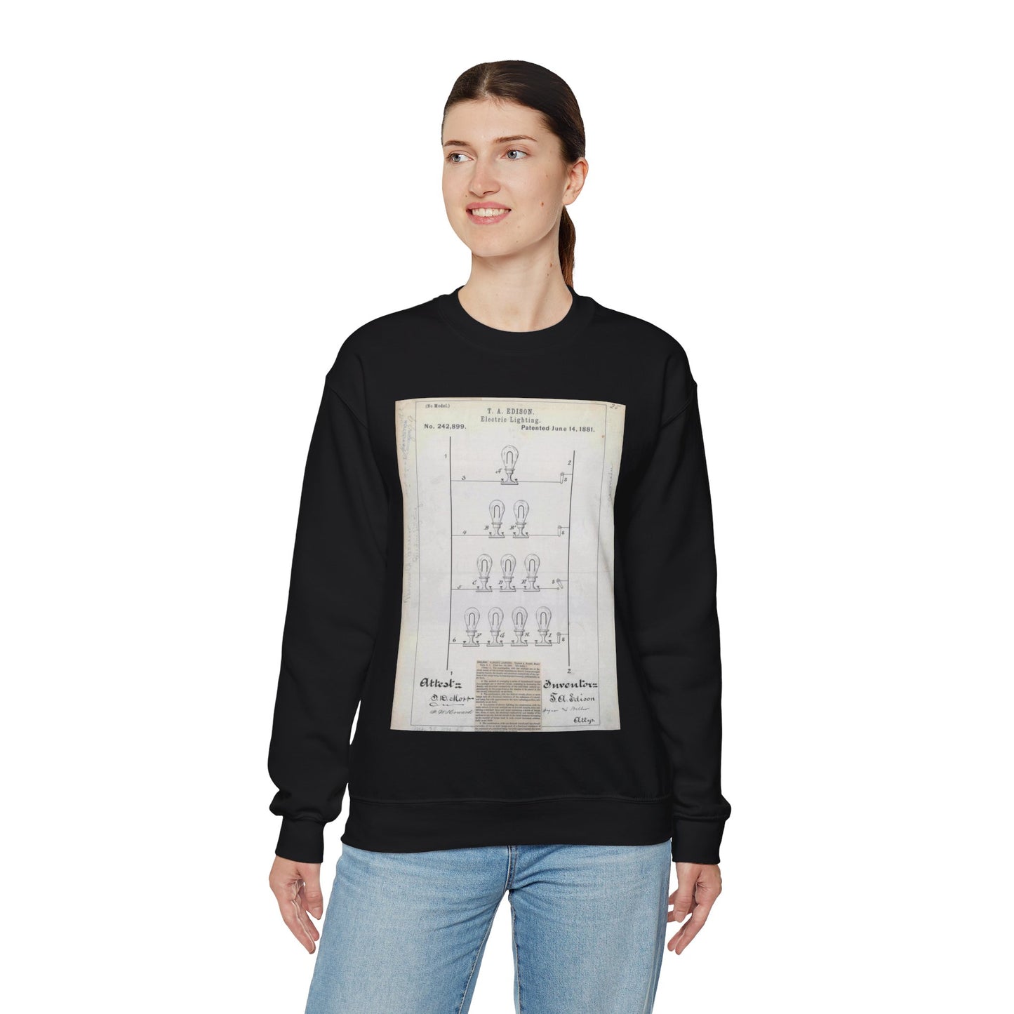 Patent drawing - for T. A. Edison's Electric Lighting Public domain  image Black Heavy Blend Adult Crew Neck SweatShirt