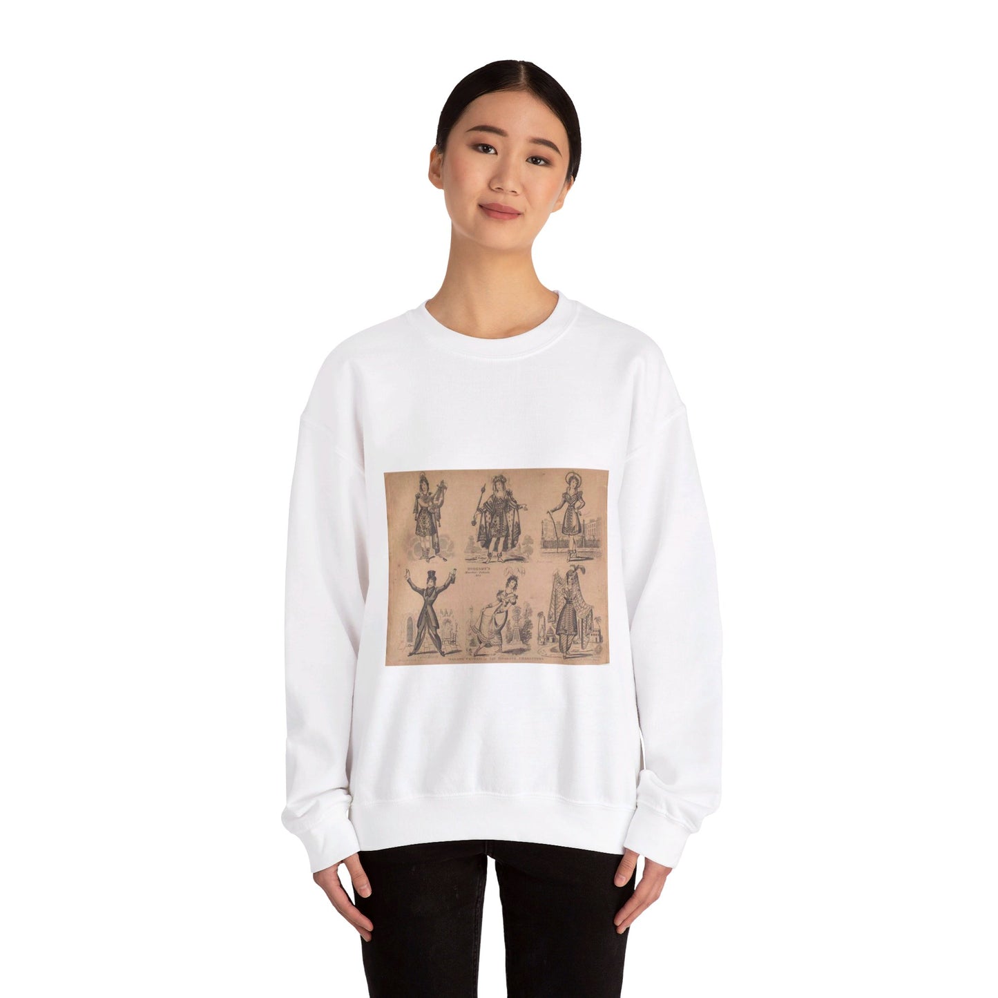 Madame Vestris in six favorite characters (Apollo, Page, Don Giovanni, Captain Macheath, Maria Darlington, and Mandane) White Heavy Blend Adult Crew Neck SweatShirt