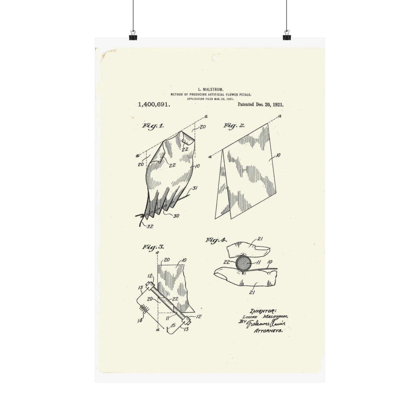 Patent Case File No. 1,400,691, Method of Producing Artificial-Flower Petals, Inventor- Louise Malstrom. - DPLA - 6710c28c24e0449480bf0fb8ddb4a41d (page 4) High Quality Matte Wall Art Poster for Home, Office, Classroom