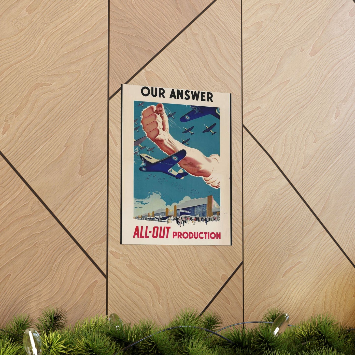 Our Answer All-Out Production, Canada, WWII Propaganda Poster High Quality Matte Wall Art Poster for Home, Office, Classroom